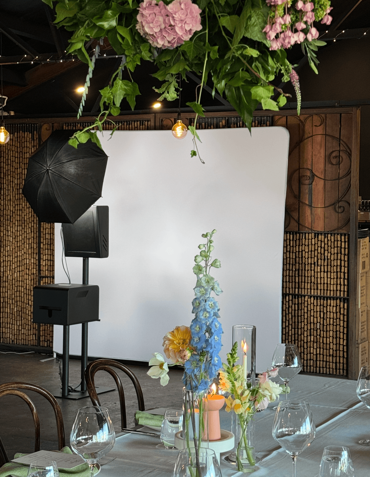 A GB Events photo booth set up at a styled Melbourne wedding reception