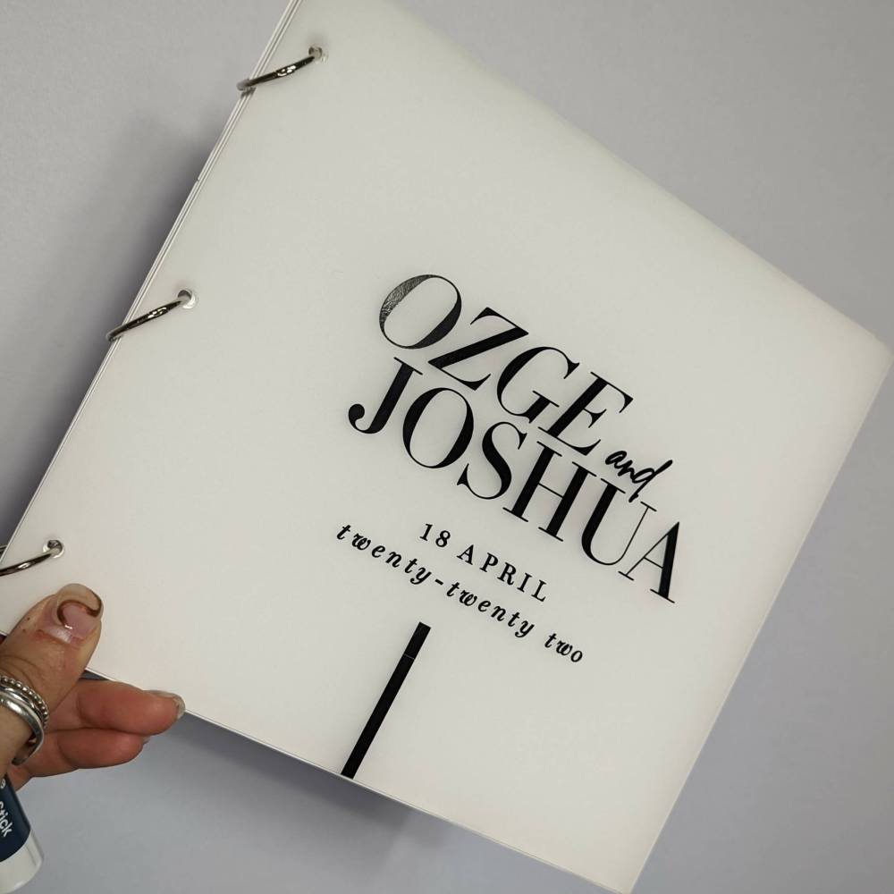 Acrylic Guestbook White Frosted with Black Text